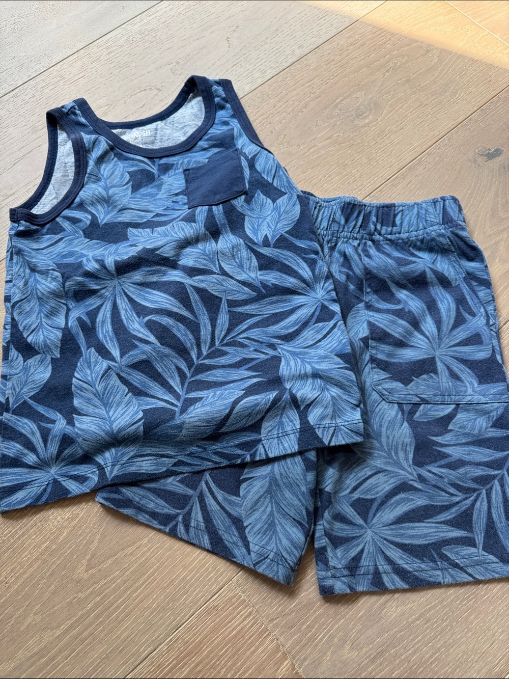Carter's Navy and Light Blue Leaf-Print Tank & Short Set
